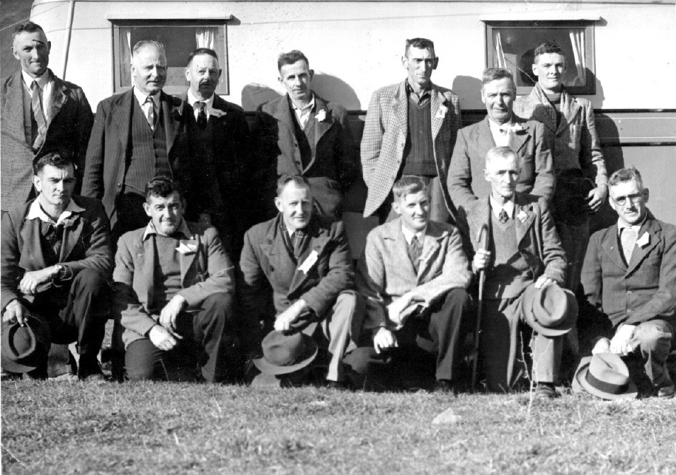 Black and white photo of the 1946 Dog Trial committee.